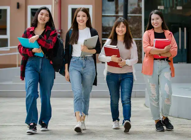 HOW TO MAKE FRIENDS AT UNIVERSITY? - Education Republic Group Four Young Attractive Asian Girls College Students Walking Together University Campus Talking Laughing With Joy Concept Education College Students Life 102814 1920 - Education Republic