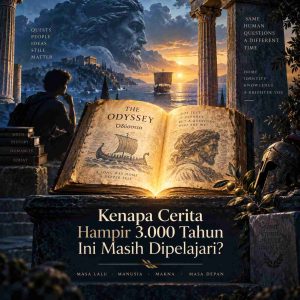 The Odyssey Bikin Gen Z Balik Belajar Mitologi Yunani? Ini “Nolan Effect” yang Lagi Terjadi - Education Republic Buku The Odyssey Karya Homer Dengan Kapal Yunani Kuno Dan Mahasiswa Yang Mempelajari Mitologi, Sejarah, Dan Kisah Klasik