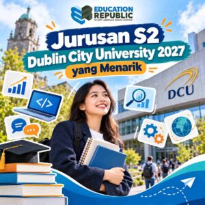 Kuliah S2 di Dublin City University 2027: Biaya, Beasiswa & Peluang Kerja di Irlandia - Education Republic Mahasiswi Membawa Buku Di Kampus Dcu Dengan Ikon Jurusan Populer, Menggambarkan Pilihan Jurusan S2 Dublin City University 2027 Yang Diminati Mahasiswa Internasional.