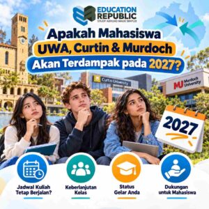 UWA, Curtin & Murdoch Bakal Digabung? Ini Fakta Rencana Mega University di Australia 2026 - Education Republic Mahasiswi Indonesia Dengan Laptop Dan Checklist Langkah Persiapan Studi Ke Australia, Termasuk Konsultasi, Pilih Universitas, Dokumen, Tes Bahasa, Pendaftaran, Dan Visa.