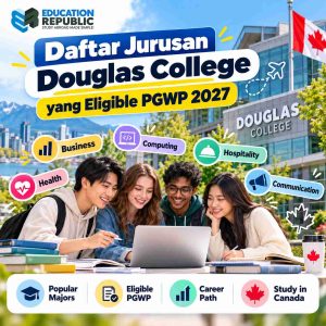 Jurusan Douglas College yang Eligible PGWP 2027: Bisa Kerja Setelah Lulus? - Education Republic Daftar Jurusan Douglas College Yang Eligible Pgwp 2027 Dengan Ilustrasi Mahasiswa Internasional Dan Pilihan Program Business, Computing, Hospitality, Health, Dan Communication.