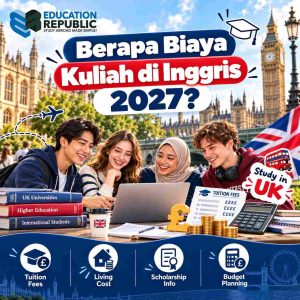10 Jurusan Kuliah Terbaik di Inggris 2027 dan Prospek Kerjanya - Education Republic Biaya Kuliah Di Inggris 2027 Dengan Ilustrasi Mahasiswa Internasional, Kalkulator, Mata Uang Poundsterling, Dan Perencanaan Biaya Pendidikan